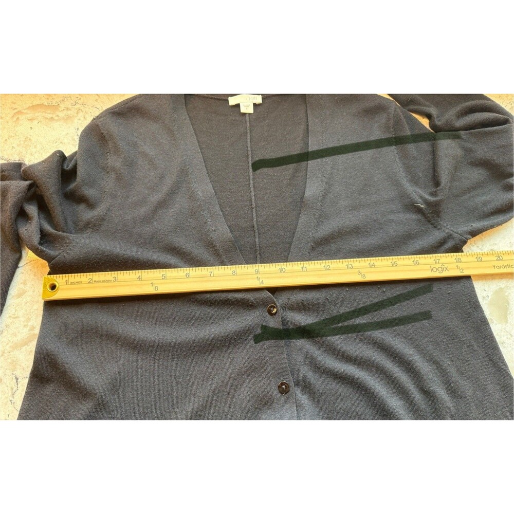J Jill Long Sweater Cardigan Duster Small Black Button Front V-Neck Wool Blend - Picture 7 of 9